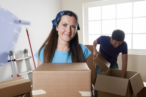 Efficient office relocation services in Brent with packed equipment ready for transport